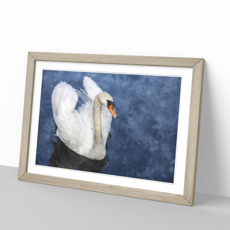 White Swan Vol.2 - Picture Frame Painting, 27cm H x 36cm W x 2cm D, Oak Framed