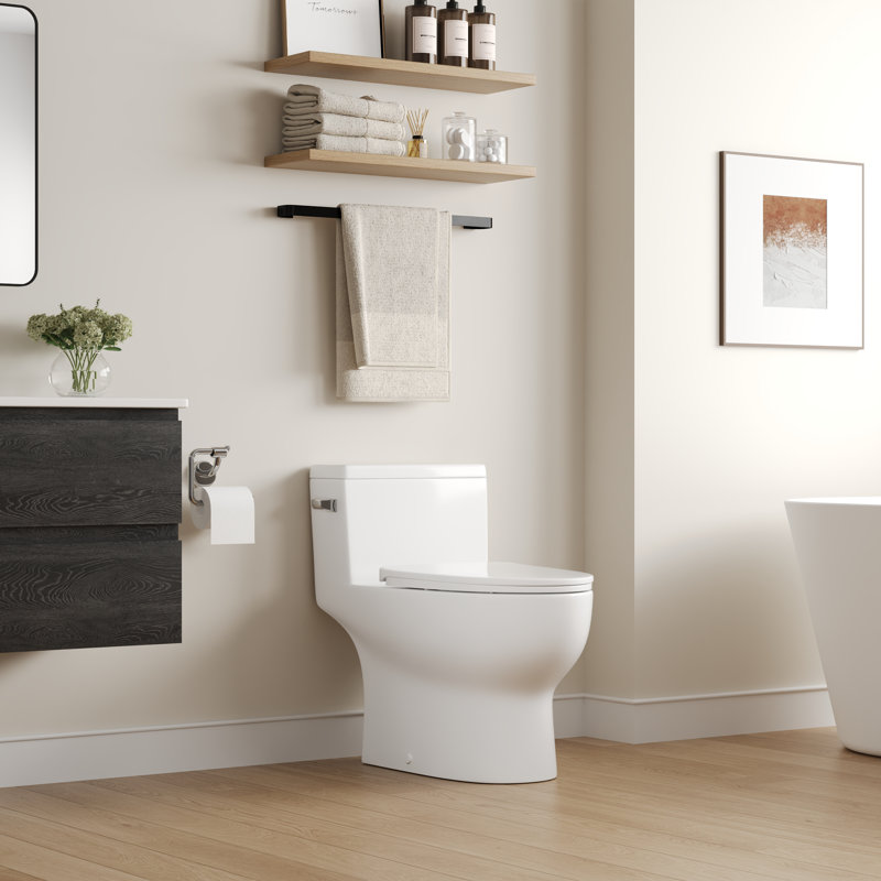 Concord Elongated One-Piece Toilet,  12" Rough In Size White Toilet with Comofrt ADA Seat Height Toilet (Seat Included)