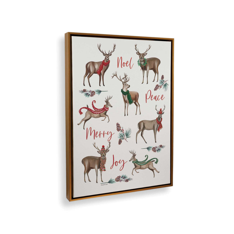 «Merry Reindeers» par Elizabeth Tyndall, reproduction d'art, L 12 po x H 16 po, Doré, Toile avec cadre