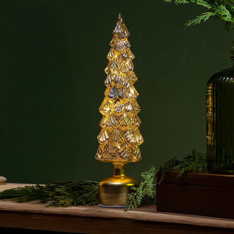 Décoration de table arbre de Noël à DEL en verre métallique, 16 po H
