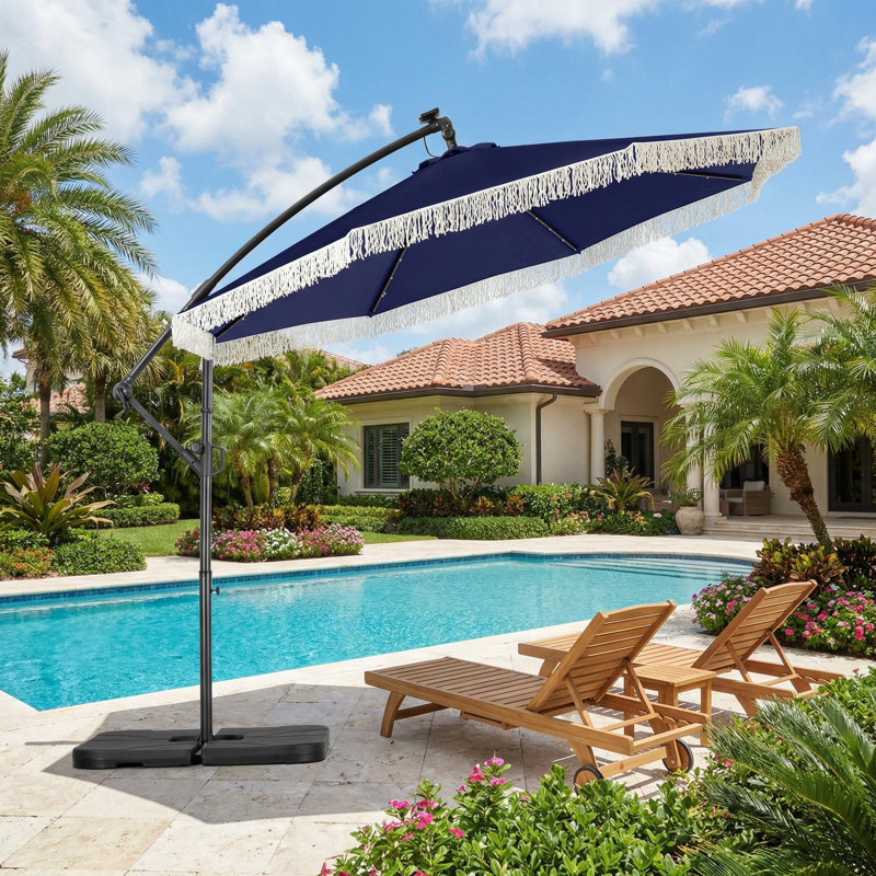 10 pi. Parasol en porte-à-faux éclairé avec manivelle, Marine