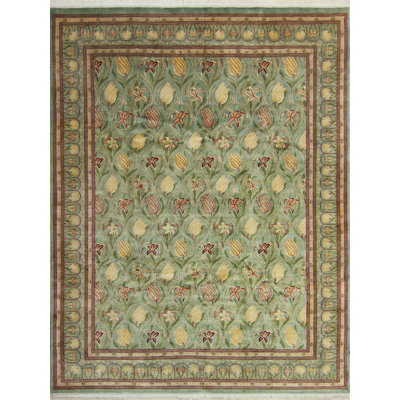 Handmade Pak-Persian Lareen Rug -  Green - Gold , 9'3" x 11'11"