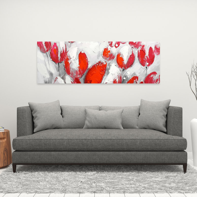Toile de tulipes rouges | Décoration florale contemporaine botanique