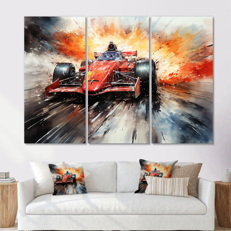 Formule 1 voiture de vitesse Speedway Fury 2 - art mural, H 28 po x l 36 po x P 1 po, Toile tendue