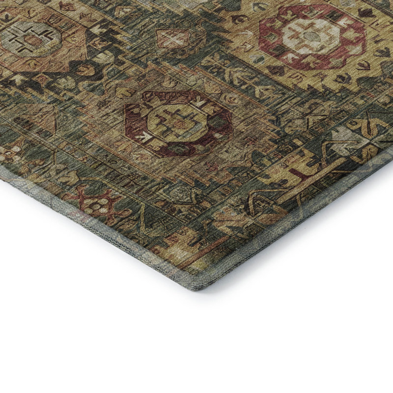 Premium Machine Washable Mayfield AMF2024 Medallions Rug, Aloe, 8' x 10'