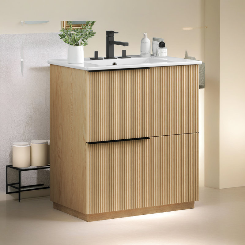 Hurlburt Bathroom Vanity with Integrated Ceramic Sink & Smart Storage?, Brown