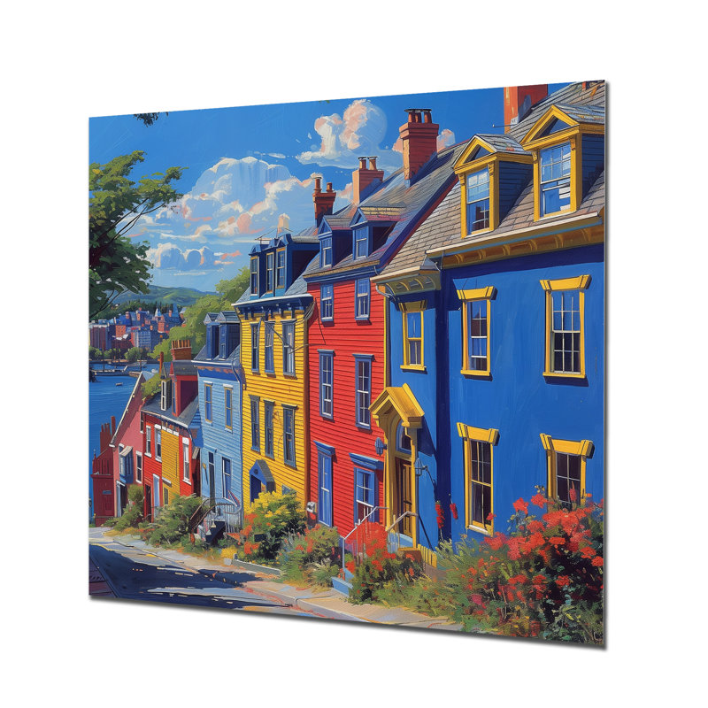 Canada Canada, maisons en rangée à St John II - Canada Wall Art Living Room, Toile encadrée noire simple