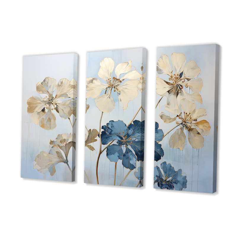 «Beige et bleu», impression d'art mural géraniums, H 40 po x l 60 po x P 1 po