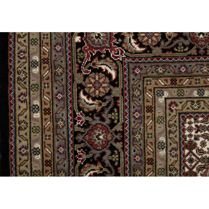 Tapis noir et noir de haute qualité noué à la main