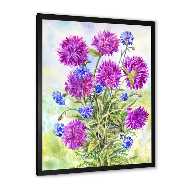 Fleurs mauves en fleurs - Art mural traditionnel sur toile, Impression noire sur toile encadrée, H 20 po x l 12 po x P 1,5 po
