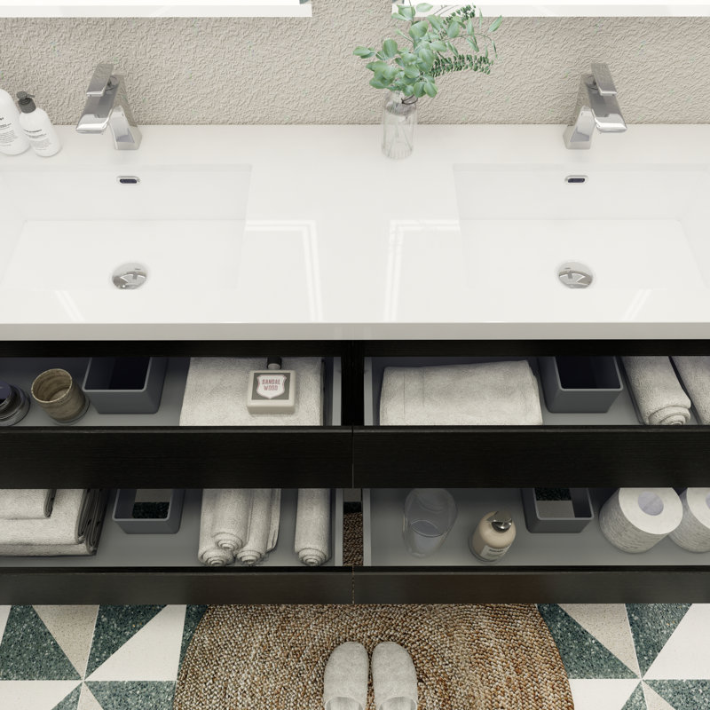 Amahia Double Bathroom Vanity with Acrylic Top, Rich Black