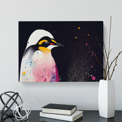 Painted Penguin Abstract - Wrapped Canvas