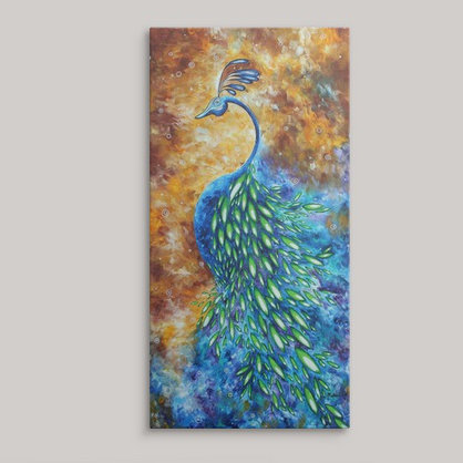 «In Bloom Peacock» par Megan Duncanson, reproduction d'art, H 24 po x l 12 po x P 1,5 po, Toile