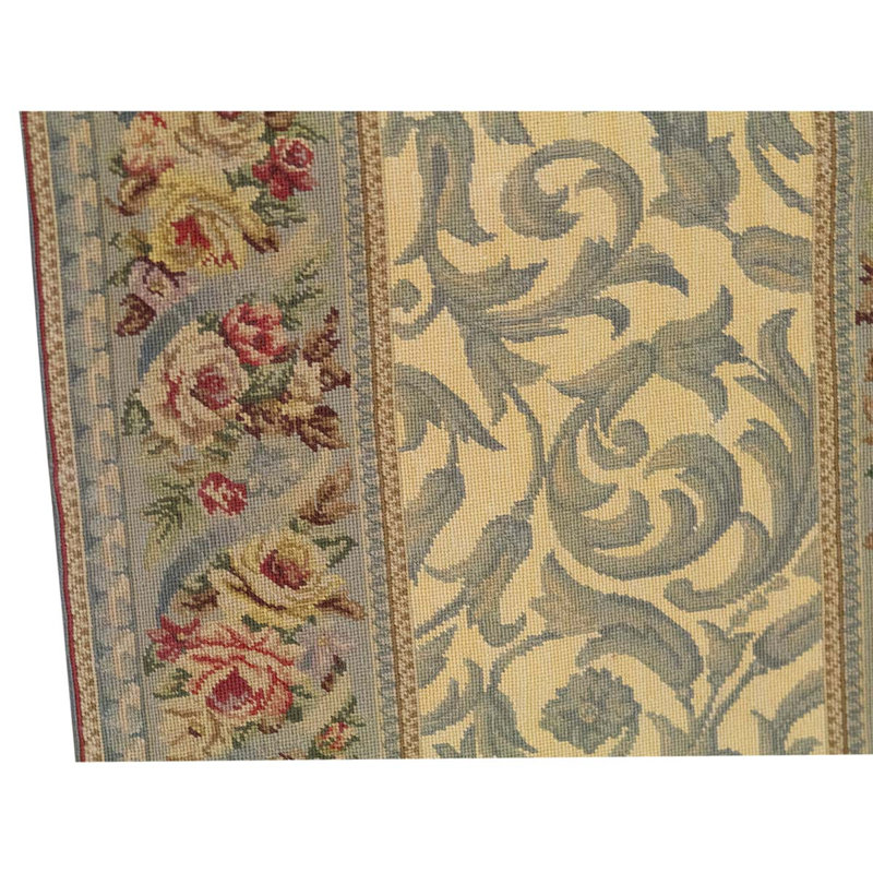 Tapis beige / bleu clair / vert noué à la main de haute qualité