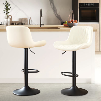 Swivel Adjustable Height Bar Stool With Pu Upholstery And Metal Frame by George Oliver