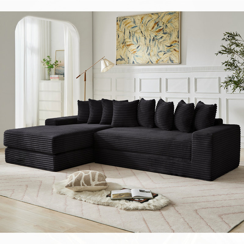 Oversize Cloud Sectional Couch (Left Facing Sofa), Black Polyester, Left Hand Facing
