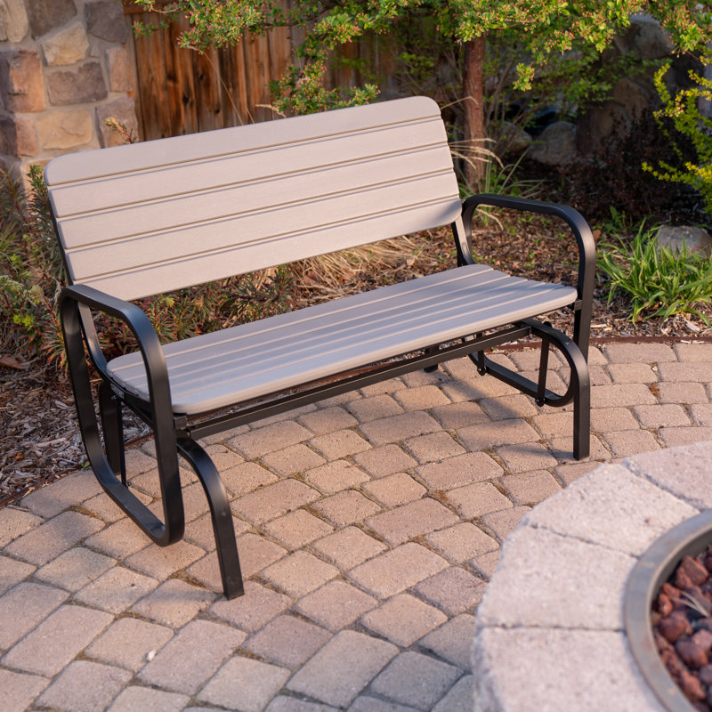 Gray Polyethylene and Steel Outdoor Glider Bench