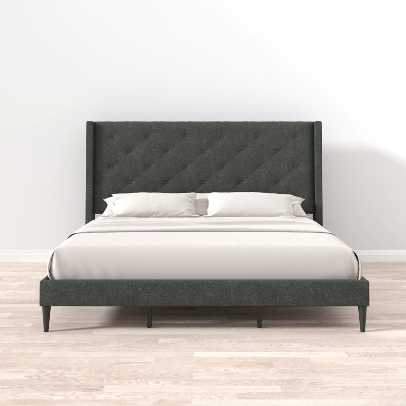 Amiliya Upholstered Wingback Bed, Gray, King