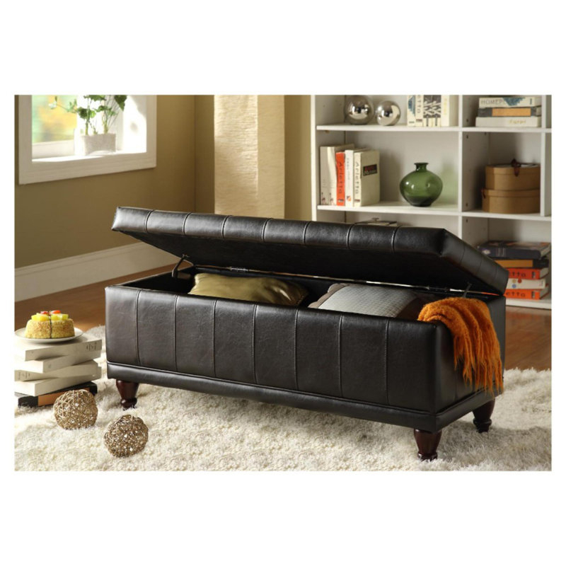 Lila Faux Leather Upholstered Storage Bench, Brown