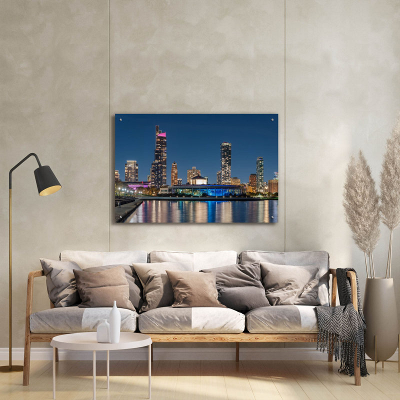 Art mural en verre épique «Chicago Nighttime Skyline 6» par Epic Portfolio, H 24 po x l 36 po
