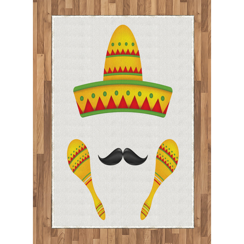 Tapis décoratif mexicain à haute densité à longs fils en fibre de polyester, Rectangle— 4 pi x 5 pi 8 po