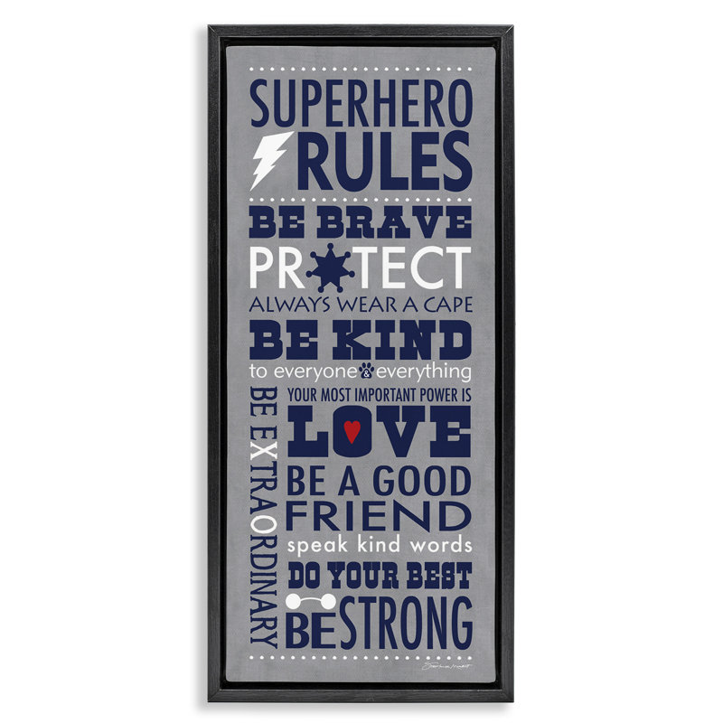 Superhero Rules Typographie, H 25 po x l 11 po, Cadre flottant noir de jais