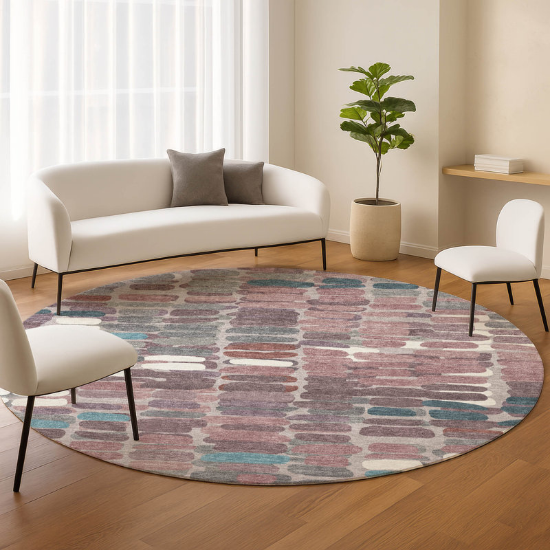 Machine Washable Indoor/Outdoor Molewski ACN2349 Abstract Rug, Round 8'