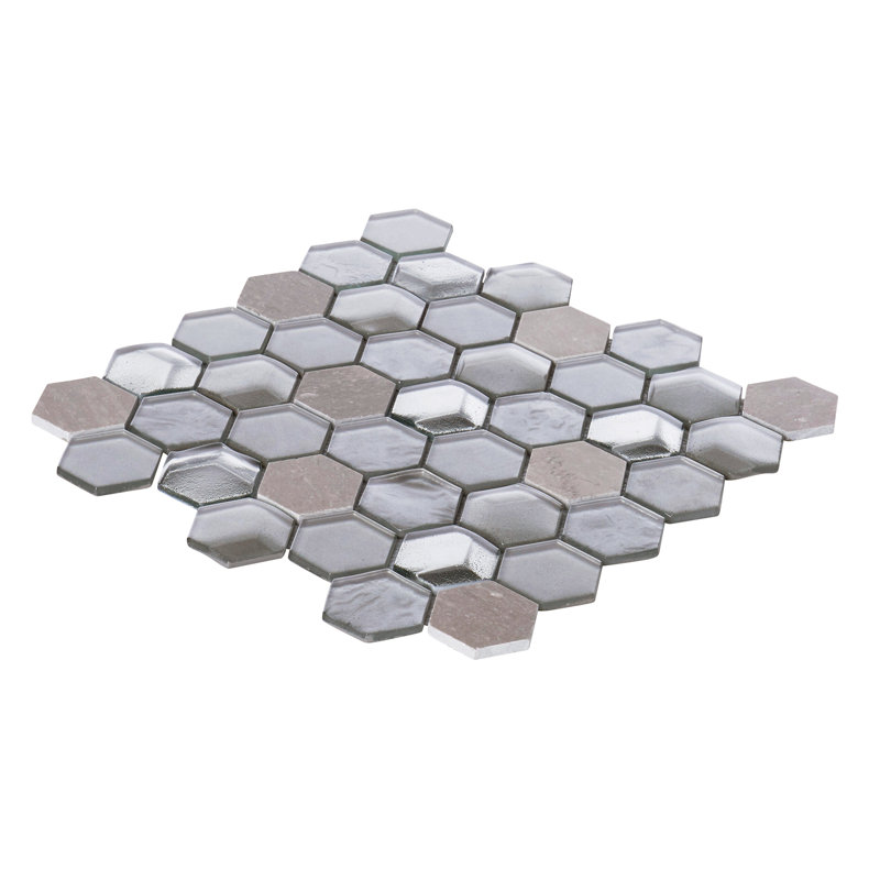 Emperador Marble Mosaic Sheet Tile, White/Gray