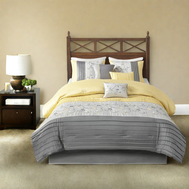 Luxurious 7 Piece Bedding Set, Polyester Faux Silk, Elegant Style For Home