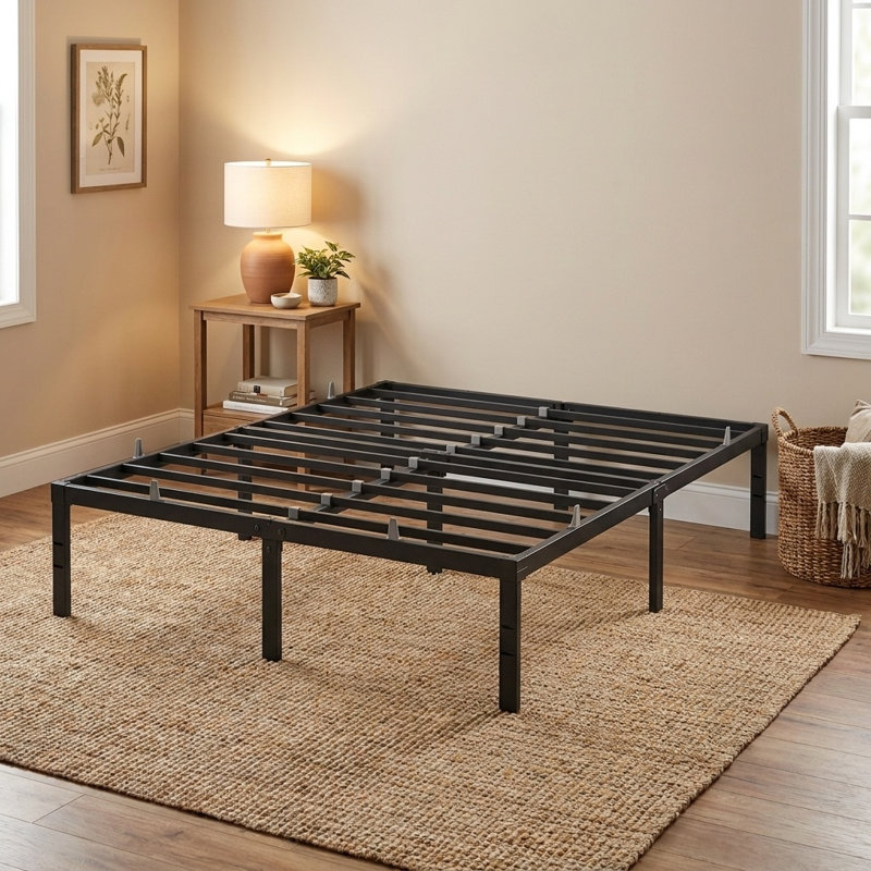 Base de lit plateforme en métal robuste de 14 po, capacité de 1 100 lb, sans sommier, rangement sous le lit, Lit double, 14"