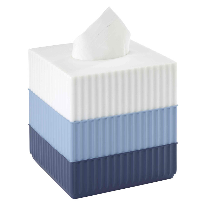 Blue and White Resin Fluted Tissue Box Cover