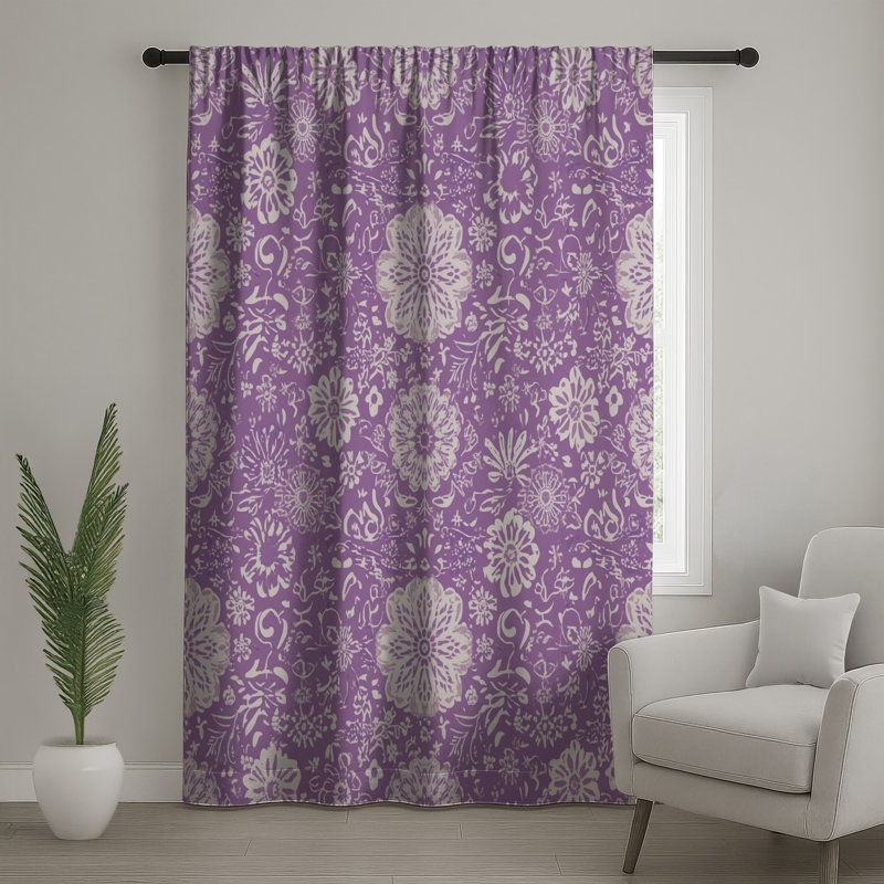Rideaux de fenêtre à motif floral mauve, voilages et voilages à motif floral - 1 panneau, 50" x 80" - 1 Panel, Blockout