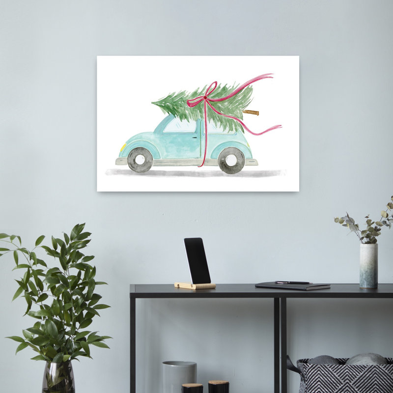 Voiture rétro pour Noël, arbre de Noël abstrait rétro, art naturel, H 16 po x l 24 po