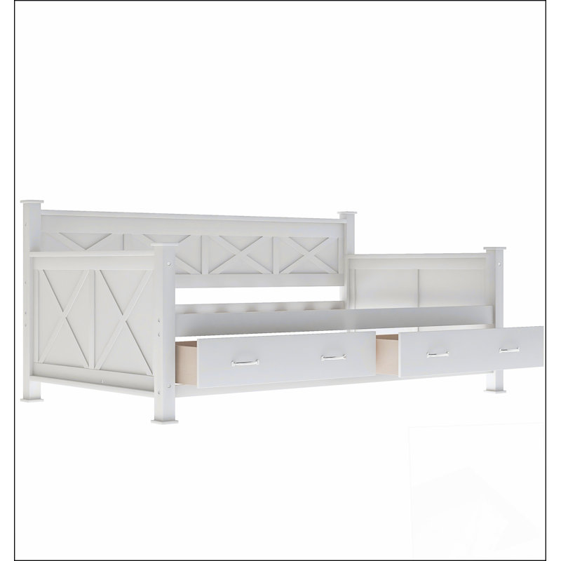 Wooden Modern And Rustic Casual Style Daybed With Spacious Storage, Perfect For Cozy And Stylish Living Spaces., Cream White