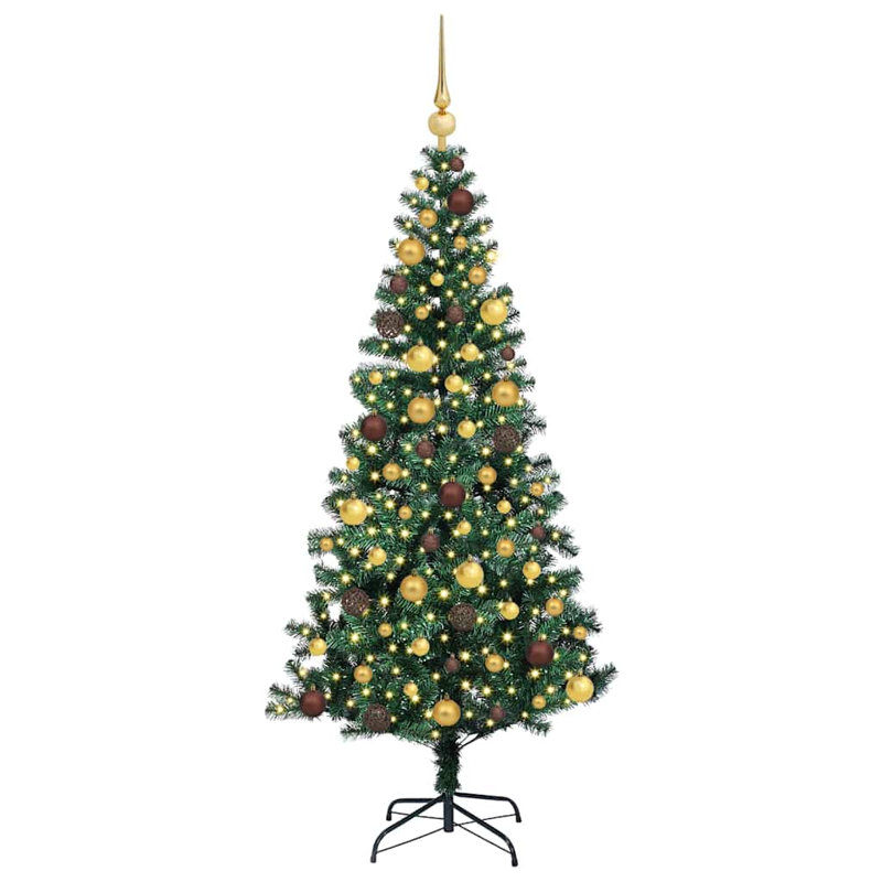  Sapin de Noël artificiel pré-éclairé vert PVC et métal 70,9 po, 5.9"