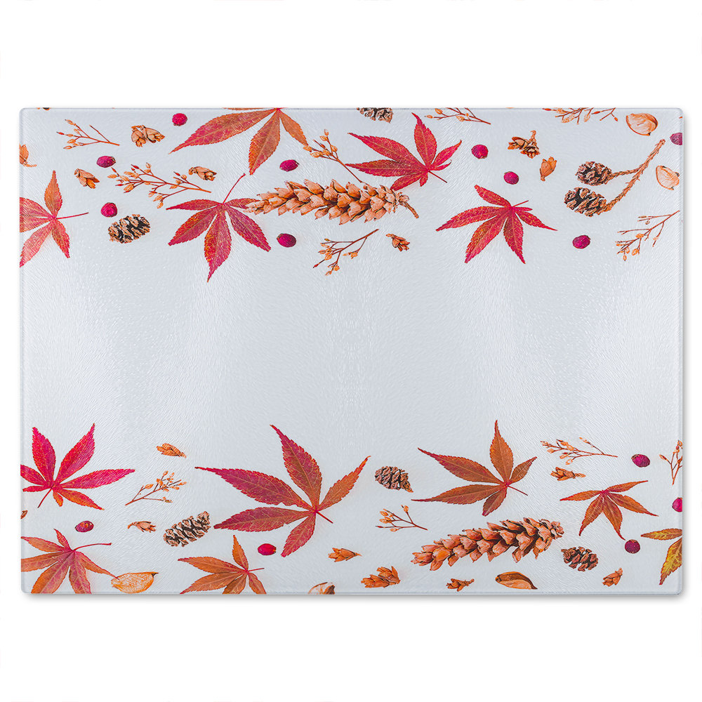 Autumn Leaves Half Border Glass Chopping Board
