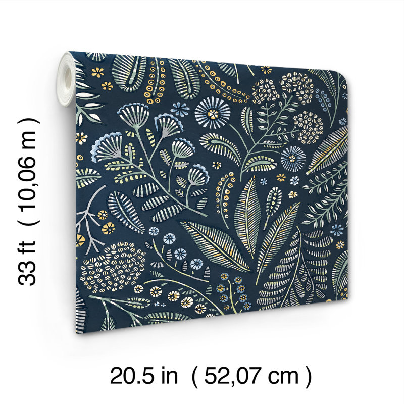 Briar Navy Floral Wallpaper, Navy Blue