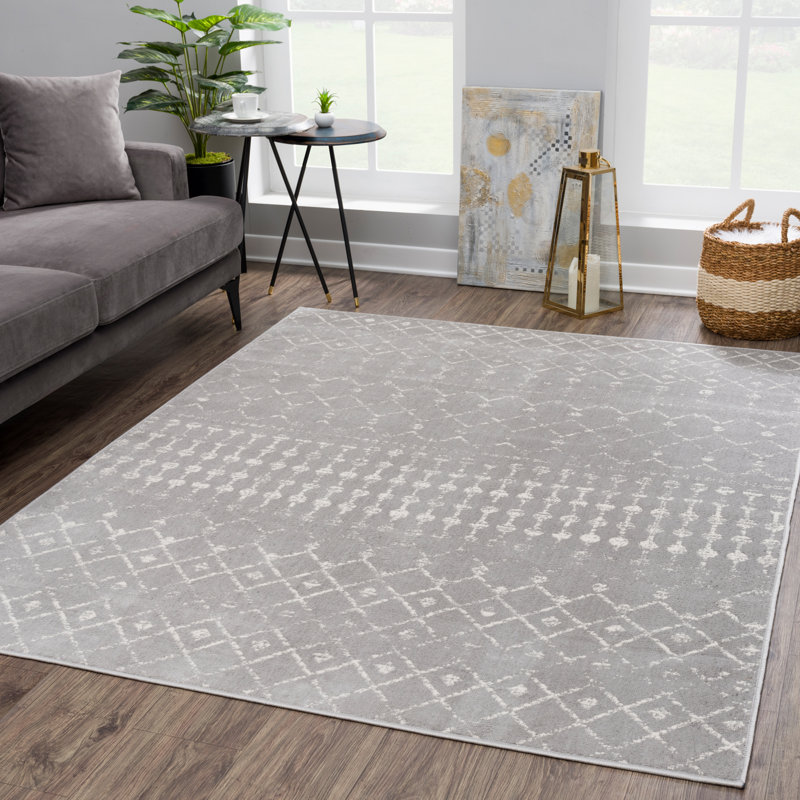 Dounia Southwestern Indoor Rug, Rectangle 5'3" x 7', Light Gray