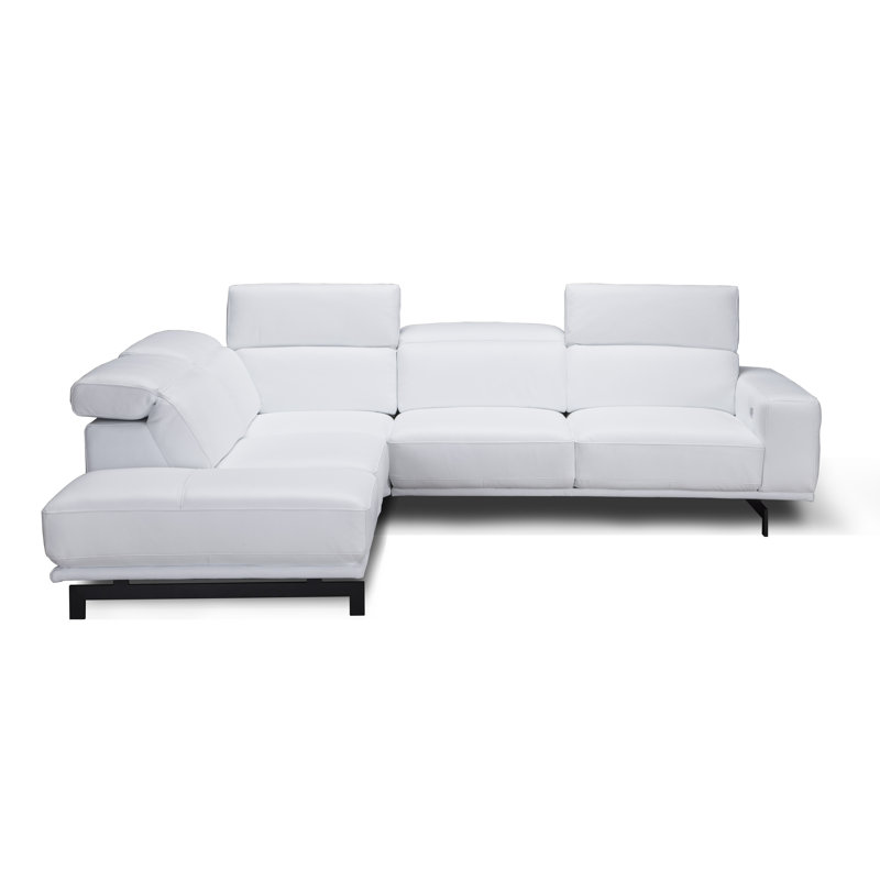 Velazco Upholstered L-Shaped Sectional, Left Hand Facing, Snow White Genuine Leather