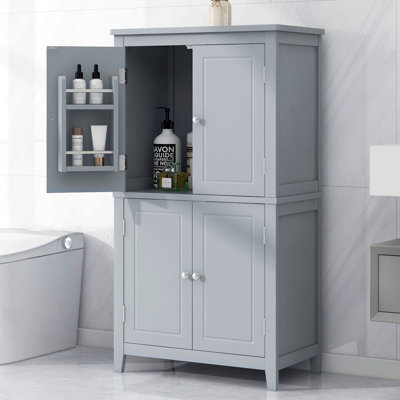 Elegant Bathroom Floor Storage Cabinet, Bathroom Storage Unit, Freestanding Cabinet With 4 Doors, Adjustable Shelves, Adaptable Shelves