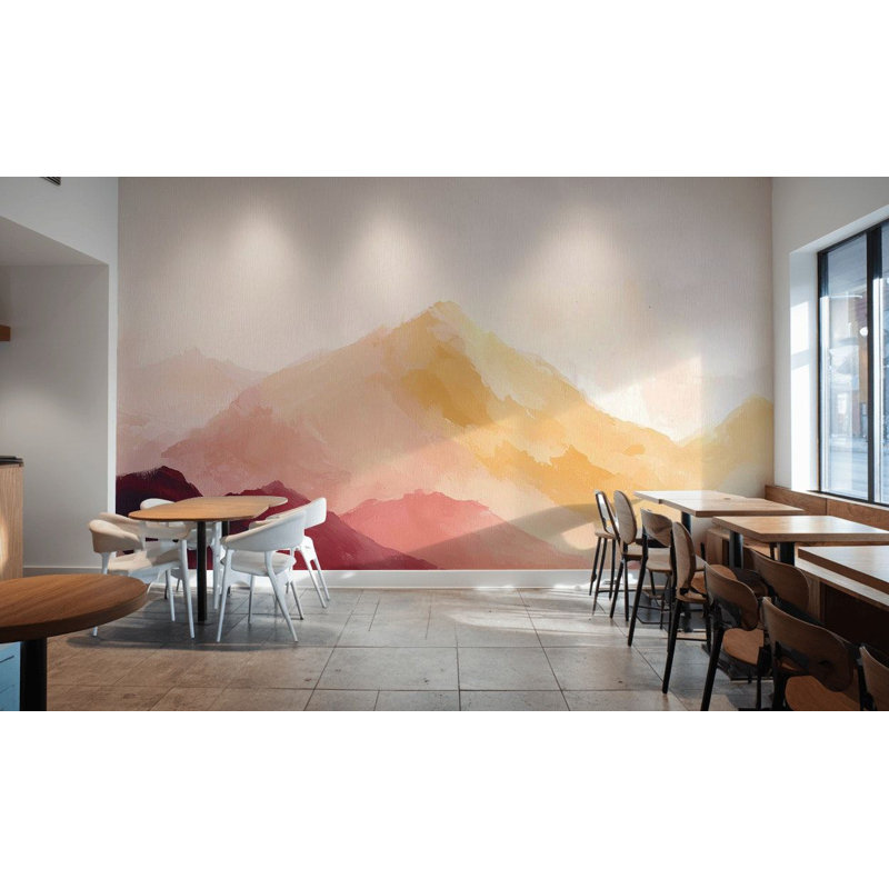 Murale coucher de soleil à l'aquarelle, L 108 po x l 140 po