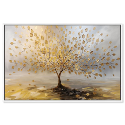 «Tree of Golden Leaves», art coloré sur toile par Art Remedy