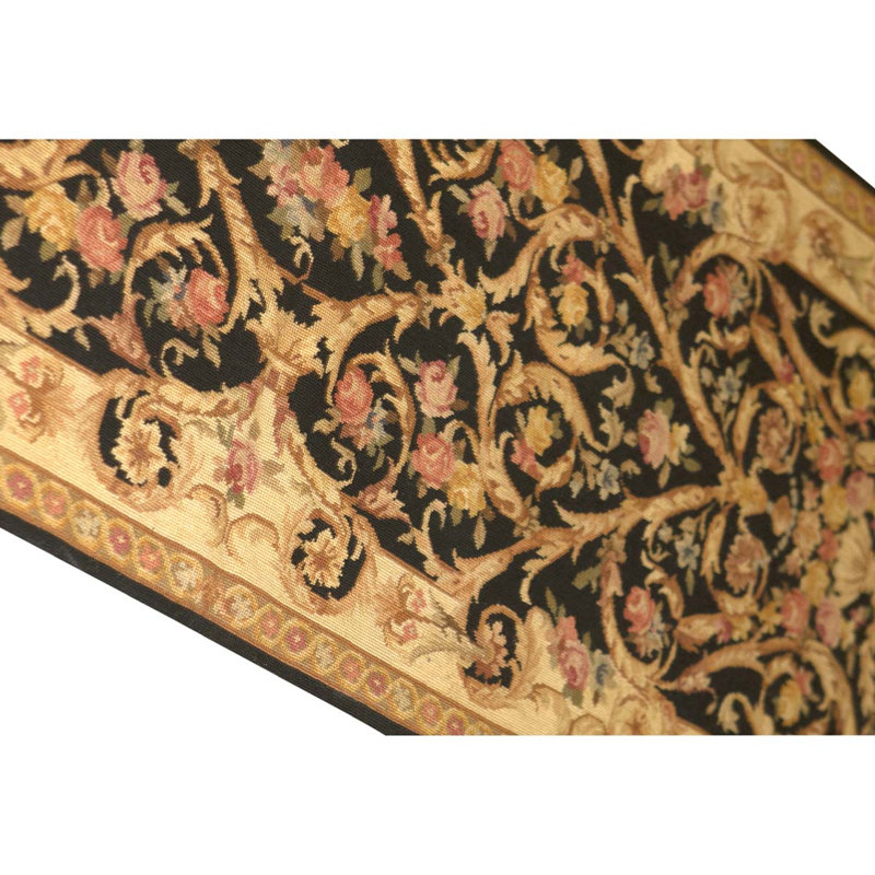 Tapis noir / doré de haute qualité noué à la main