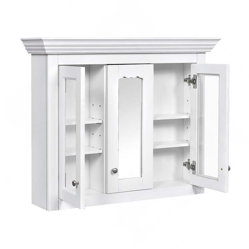 35" Bathroom Medicine Cabinet With Mirror, 5 Closed & Adjustable Shelves, Bathroom Wall Mounted Storage Cabinet With Glass Doors