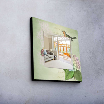 Elegant Decorative Mirror with 100% Pine Wood Frame, 19.7 x 19.7 inches | Real Glass Mirror (Thickness: 0.2 inches) | Stylish Fabric Painting | Perfect for Home Decor & Entryway Accent, Durable and Chic Design
