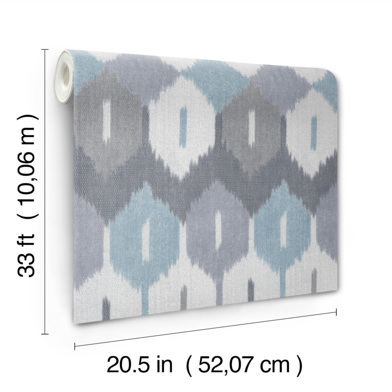 Abilene Apricot Ikat Wallpaper, Blue