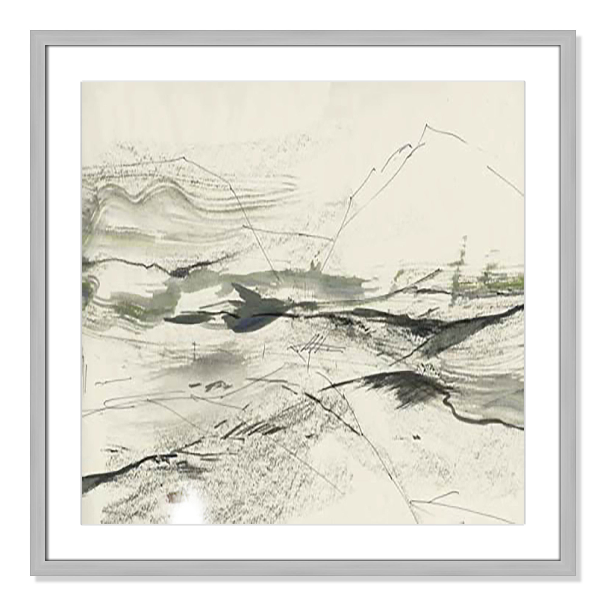 Green Sketches, Silver Box Framed, 27.5" H x 27.5" W x 1.25" D
