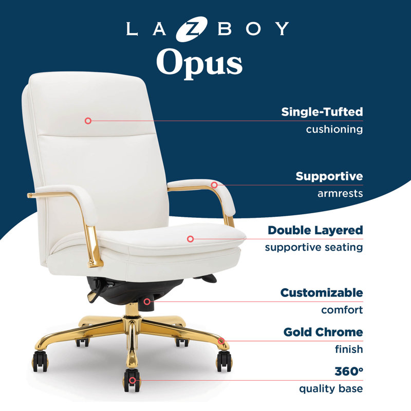 Opus Leather Swivel Executive Office Chair, Gold, White