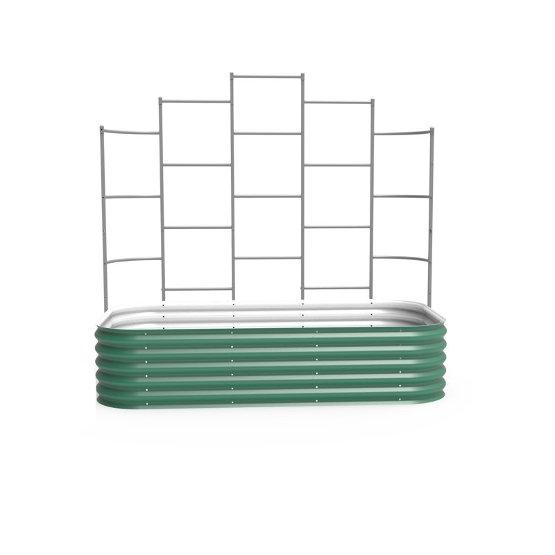 17" Tall 9 In 1 Modular Metal Outdoor Raised Garden Bed With Trellis, British Green