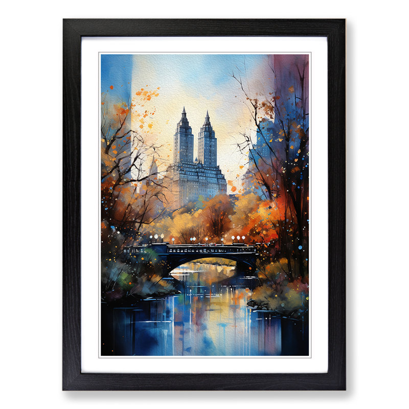 Central Park Symbolism - Single Picture Frame Print on Wood, 34cm H x 25cm W x 2cm D, Black Framed